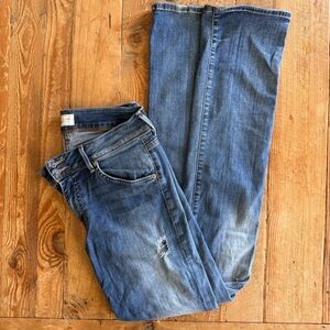 Hudson Bootcut Lightly Distressed Mid-Rise Jeans, size 28